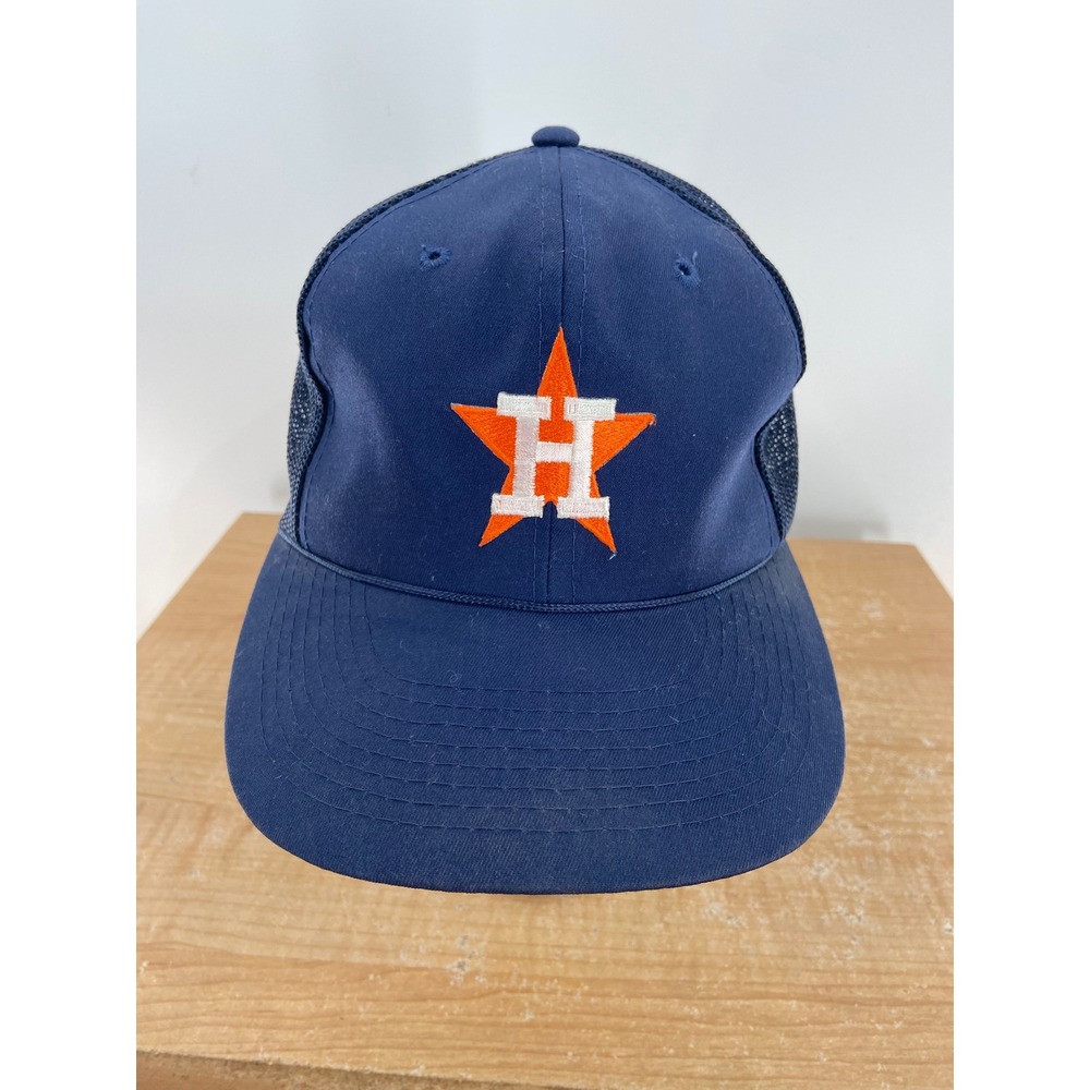 Vintage Houston Astros MLB Snapback Trucker Hat Navy Blue Mesh Cap Made in Korea